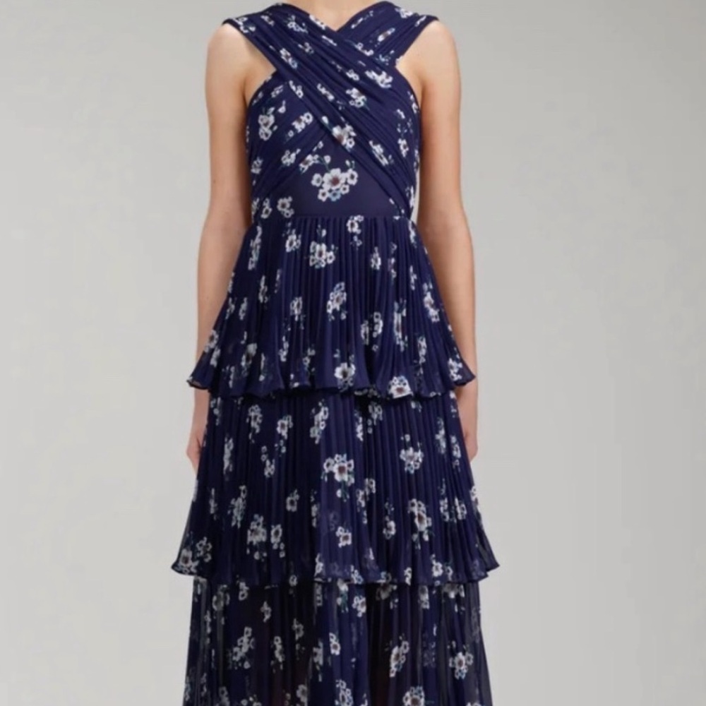 Self Portrait Floral Navy Blue Tiered Dress
